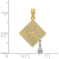 14K Yellow Gold 3D Graduation Cap Pendant with Movable Rhodium Tassel by Oro Pregiato