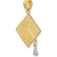 14K Yellow Gold 3D Graduation Cap Pendant with Movable Rhodium Tassel by Oro Pregiato