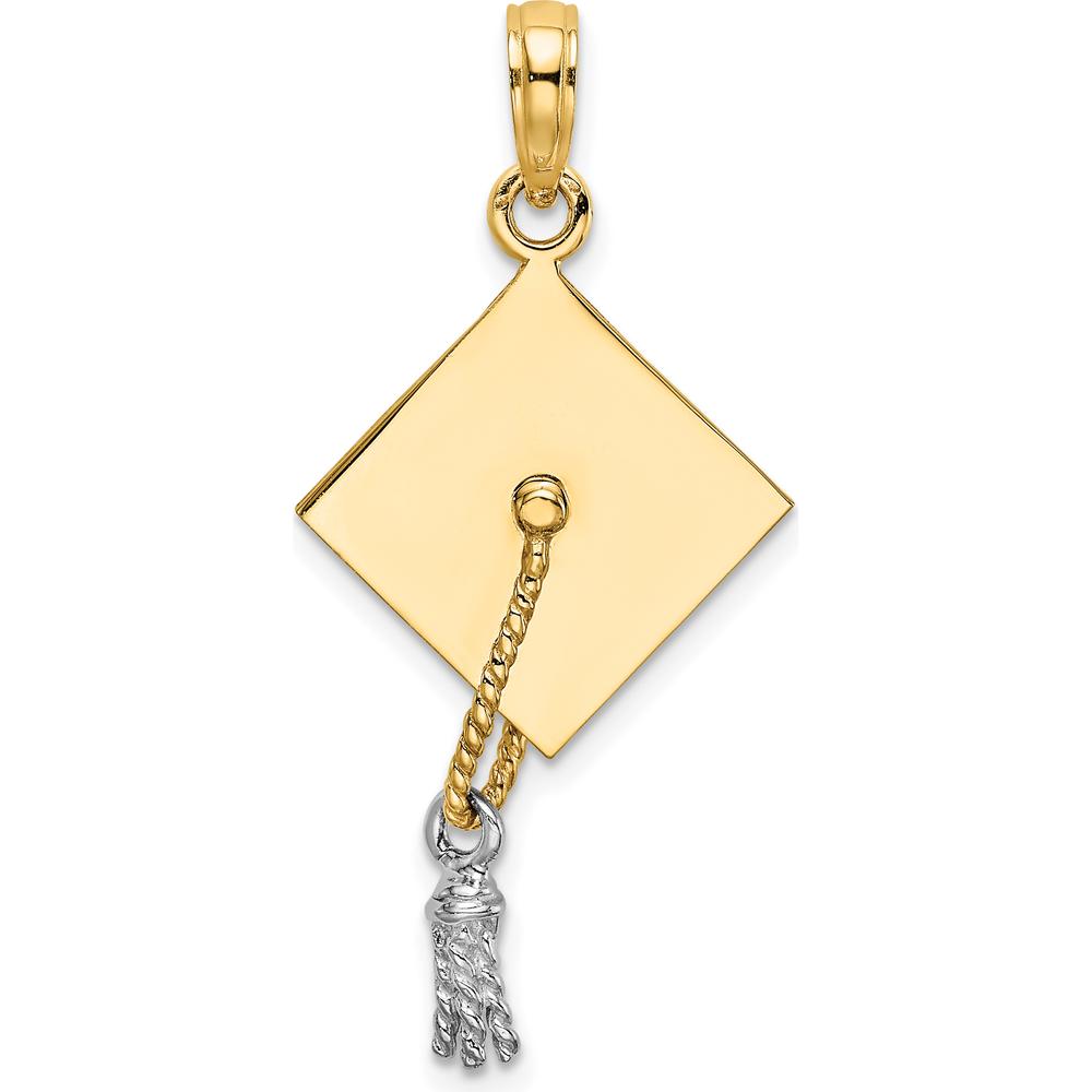 14K Yellow Gold 3D Graduation Cap Pendant with Moveable Rhodium Tassel Charm by Oro Pregiato
