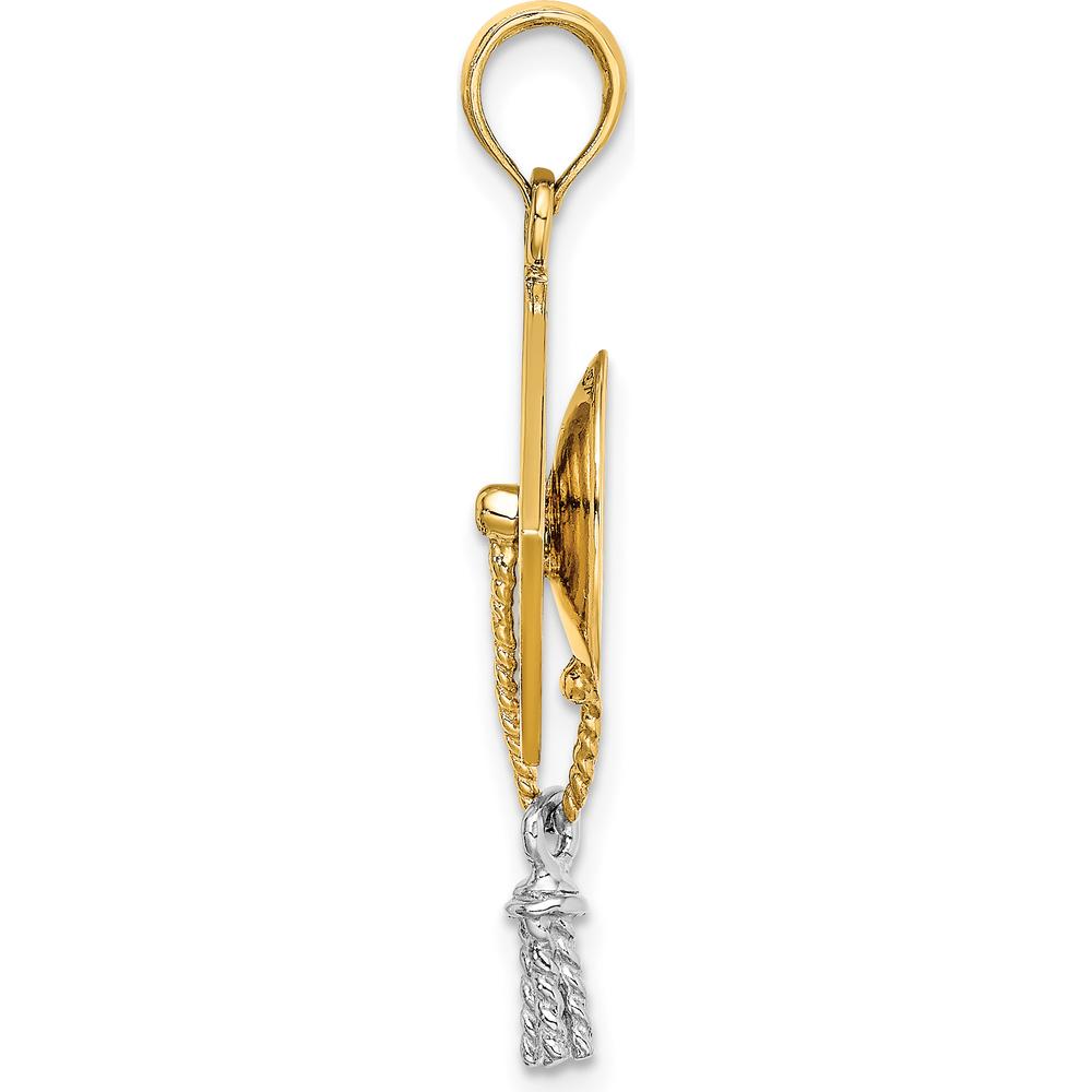 14K Yellow Gold 3D Graduation Cap Pendant with Moveable Rhodium Tassel Charm by Oro Pregiato