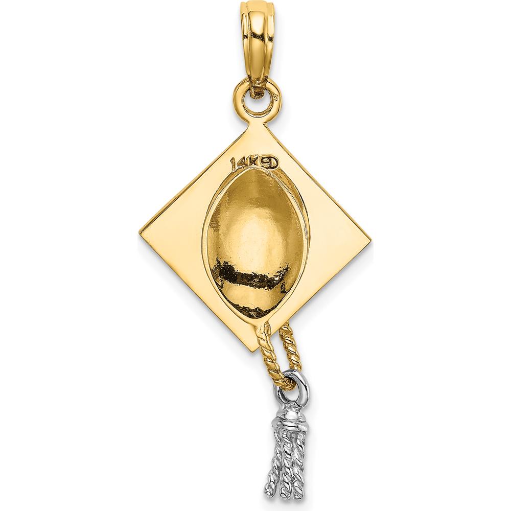 14K Yellow Gold 3D Graduation Cap Pendant with Moveable Rhodium Tassel Charm by Oro Pregiato