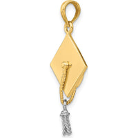 14K Yellow Gold 3D Graduation Cap Pendant with Moveable Rhodium Tassel Charm by Oro Pregiato
