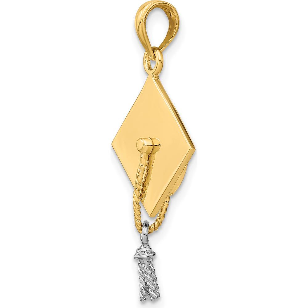 14K Yellow Gold 3D Graduation Cap Pendant with Moveable Rhodium Tassel Charm by Oro Pregiato