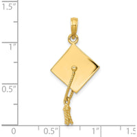 14K Yellow Gold 3D Graduation Cap Pendant with Moveable Tassel - Solid Polished Finish by Oro Pregiato
