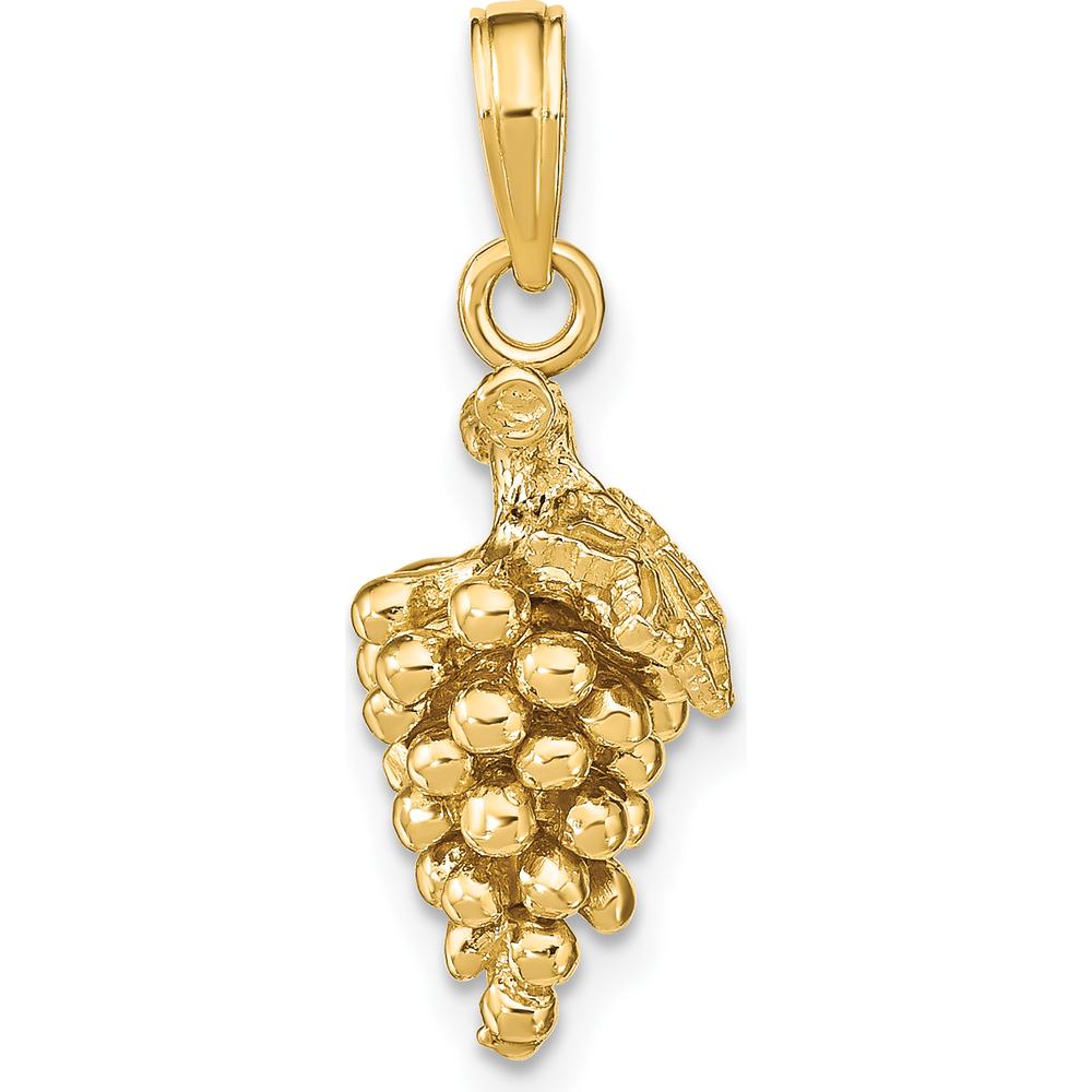 14K Yellow Gold 3D Grapes with Stem and Leaf Pendant - 16.4mm Length by Oro Pregiato