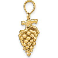 14K Yellow Gold 3D Grapes with Stem and Leaf Pendant - 16.4mm Length by Oro Pregiato