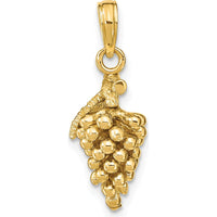 14K Yellow Gold 3D Grapes with Stem and Leaf Pendant - 16.4mm Length by Oro Pregiato