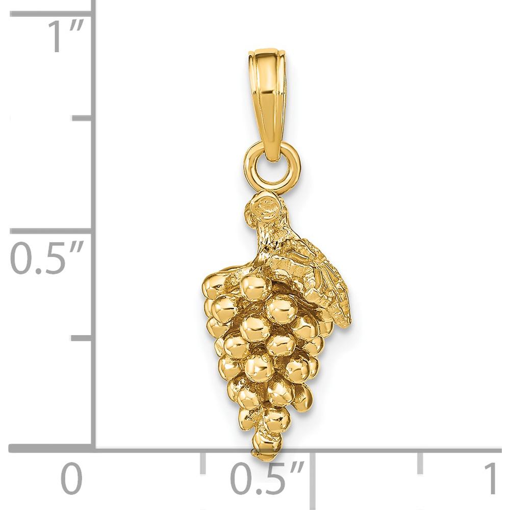 14K Yellow Gold 3D Grapes with Stem and Leaf Pendant - 16.4mm Length by Oro Pregiato