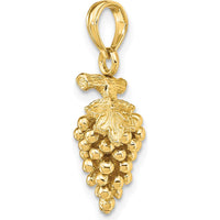 14K Yellow Gold 3D Grapes with Stem and Leaf Pendant - 16.4mm Length by Oro Pregiato