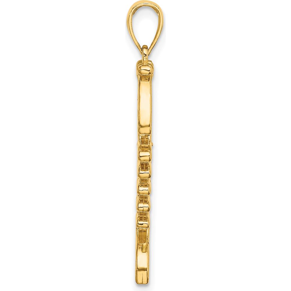 14K Yellow Gold 3D Green Enamel Fish Bone Charm Pendant - 26.9mm Length by Oro Pregiato
