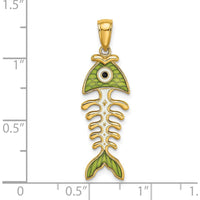 14K Yellow Gold 3D Green Enamel Fish Bone Charm Pendant - 26.9mm Length by Oro Pregiato