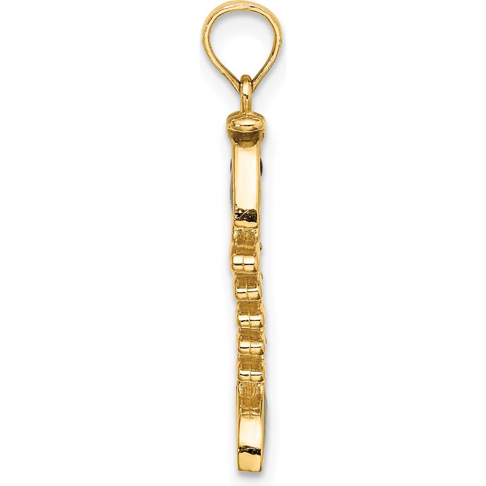 14K Yellow Gold 3D Green Enamel Fish Bone Charm Pendant with Black Eye Accent by Oro Pregiato