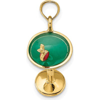 14K Yellow Gold 3D Green Enamel Martini with Red Cherry Charm - Fun Cocktail Pendant by Oro Pregiato