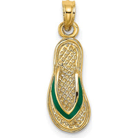 14K Yellow Gold 3D Green Enameled Flip-Flop Pendant Charm by Oro Pregiato