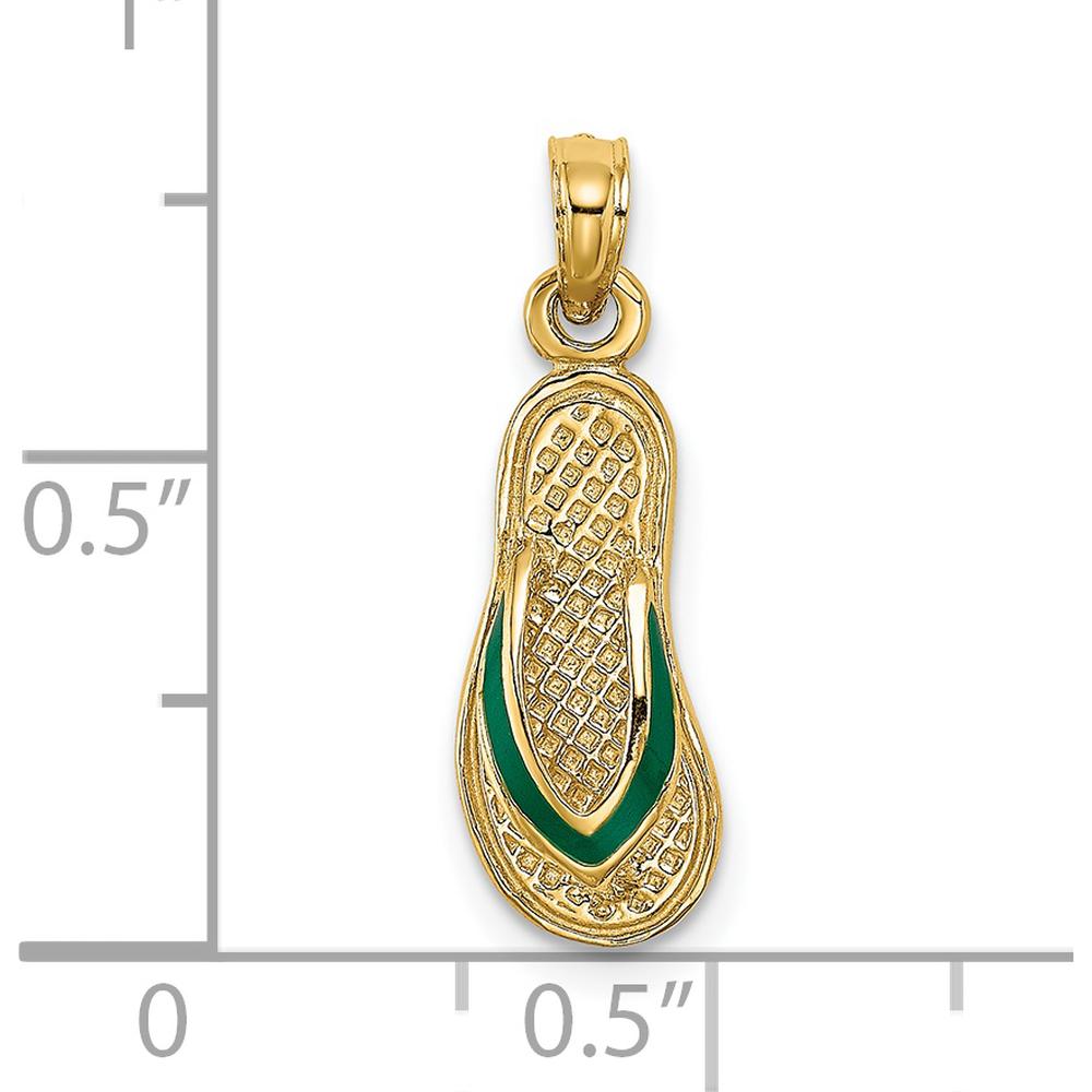 14K Yellow Gold 3D Green Enameled Flip-Flop Pendant Charm by Oro Pregiato