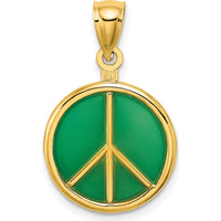 14K Yellow Gold 3D Green Enameled Peace Symbol Charm - Polished Finish by Oro Pregiato