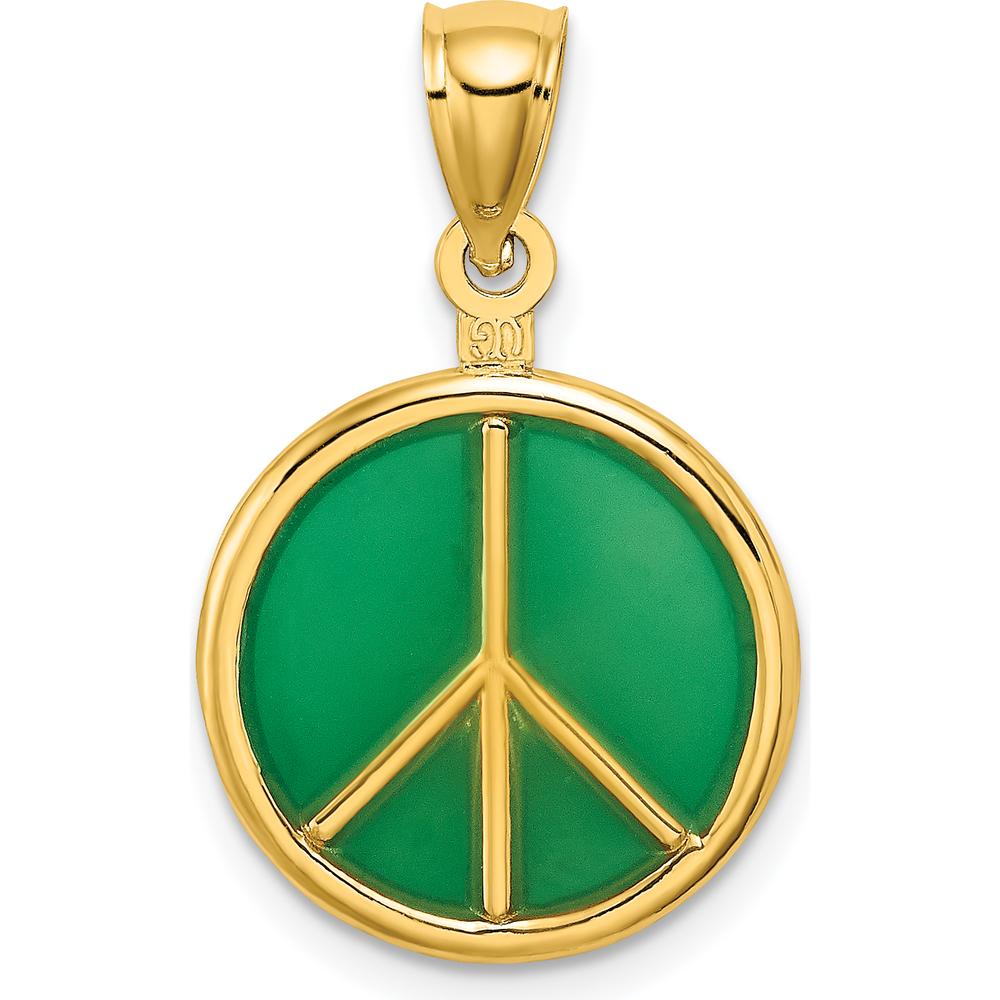 14K Yellow Gold 3D Green Enameled Peace Symbol Charm - Polished Finish by Oro Pregiato