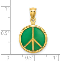 14K Yellow Gold 3D Green Enameled Peace Symbol Charm - Polished Finish by Oro Pregiato