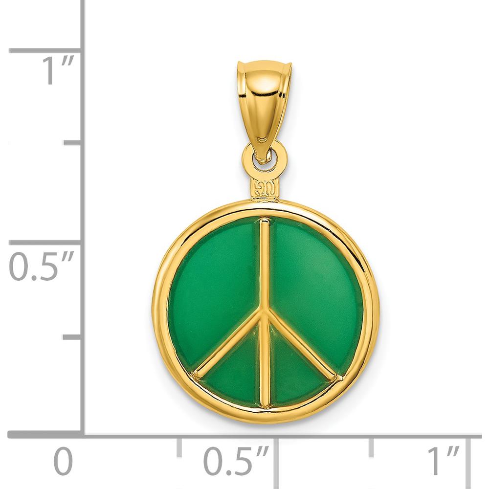 14K Yellow Gold 3D Green Enameled Peace Symbol Charm - Polished Finish by Oro Pregiato