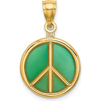 14K Yellow Gold 3D Green Enameled Peace Symbol Charm - Polished Finish by Oro Pregiato