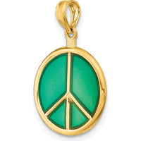 14K Yellow Gold 3D Green Enameled Peace Symbol Charm - Polished Finish by Oro Pregiato
