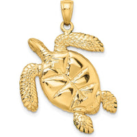 14K Yellow Gold 3D Green Enameled Sea Turtle Pendant - 33mm Length by Oro Pregiato