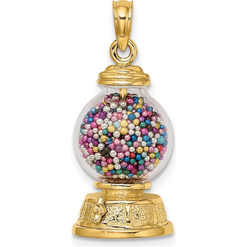 14K Yellow Gold 3D Gumball Machine Pendant with Moveable Multi-Colored Beads by Oro Pregiato