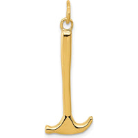 14K Yellow Gold 3D Hammer Charm Pendant - 30mm Length