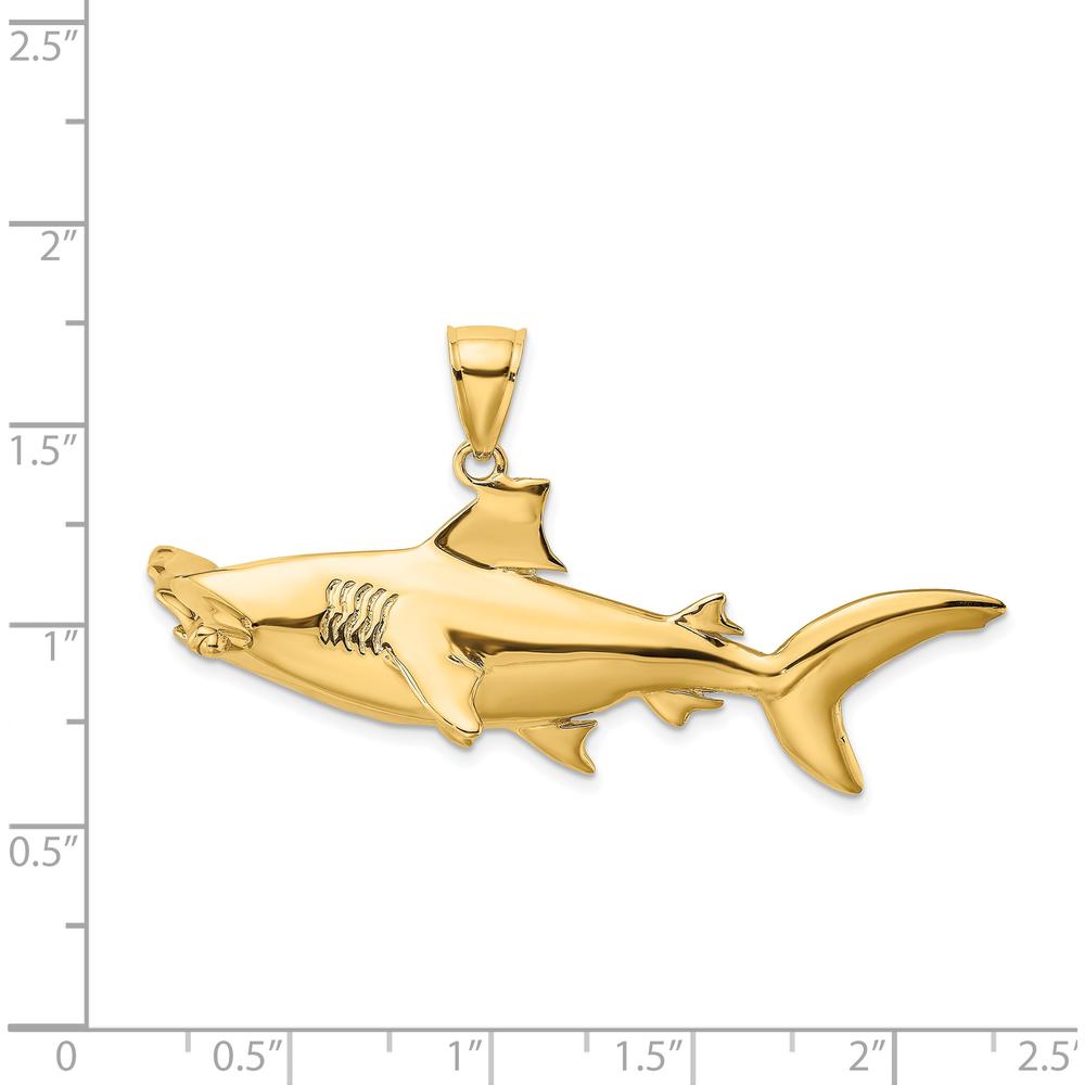 14K Yellow Gold 3D Hammerhead Shark Pendant with Polished Finish - Large Marine Motif Jewelry by Oro Pregiato