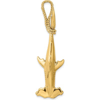 14K Yellow Gold 3D Hammerhead Shark Pendant with Twisted Rope Bail by Oro Pregiato