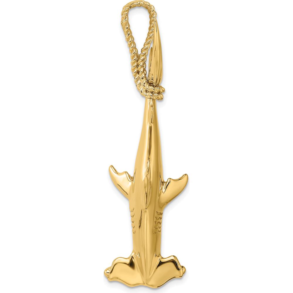 14K Yellow Gold 3D Hammerhead Shark Pendant with Twisted Rope Bail by Oro Pregiato