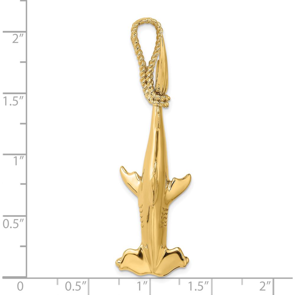 14K Yellow Gold 3D Hammerhead Shark Pendant with Twisted Rope Bail by Oro Pregiato