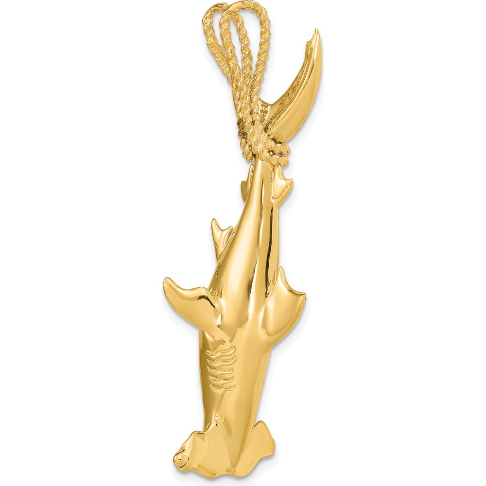 14K Yellow Gold 3D Hammerhead Shark Pendant with Twisted Rope Bail by Oro Pregiato