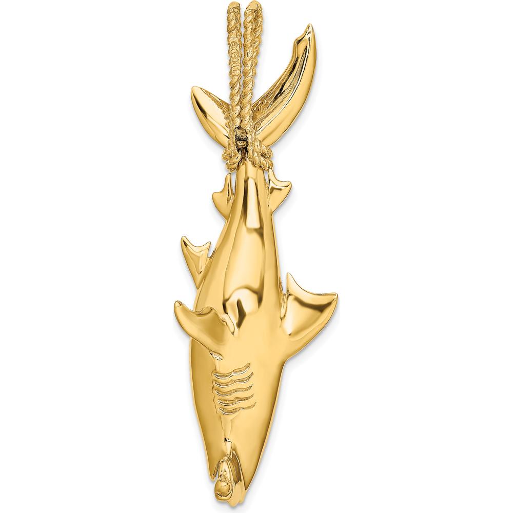 14K Yellow Gold 3D Hammerhead Shark Pendant with Twisted Rope Bail by Oro Pregiato