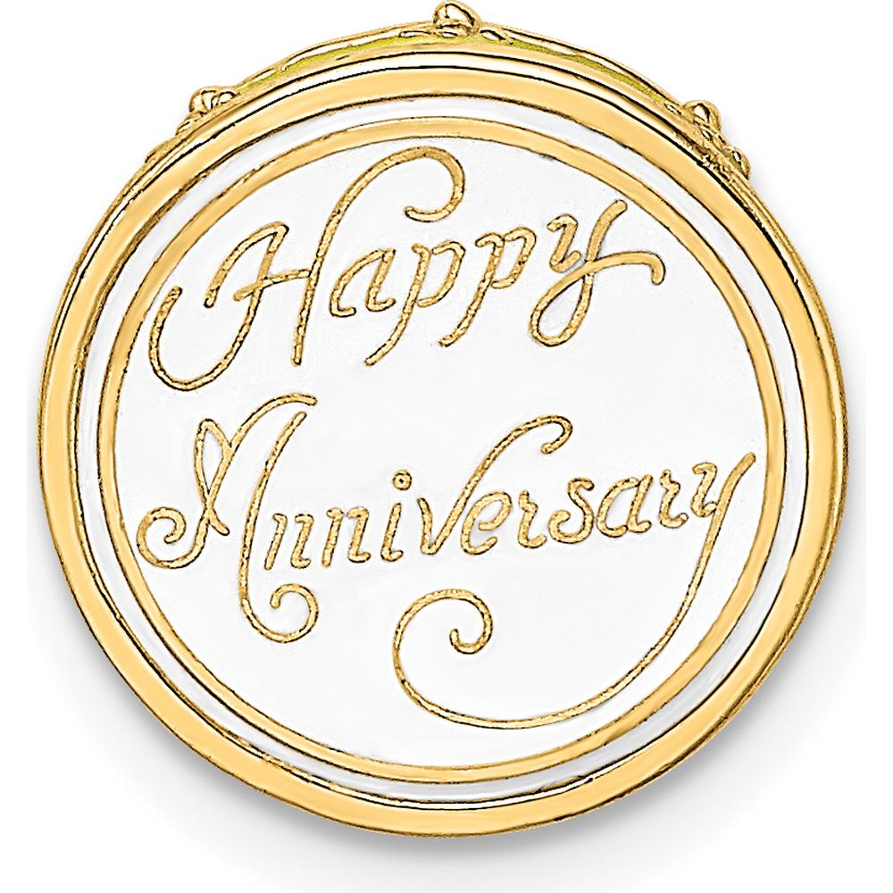 14K Yellow Gold 3D Happy Anniversary Cake Charm with Yellow and Pink Enamel Details by Oro Pregiato