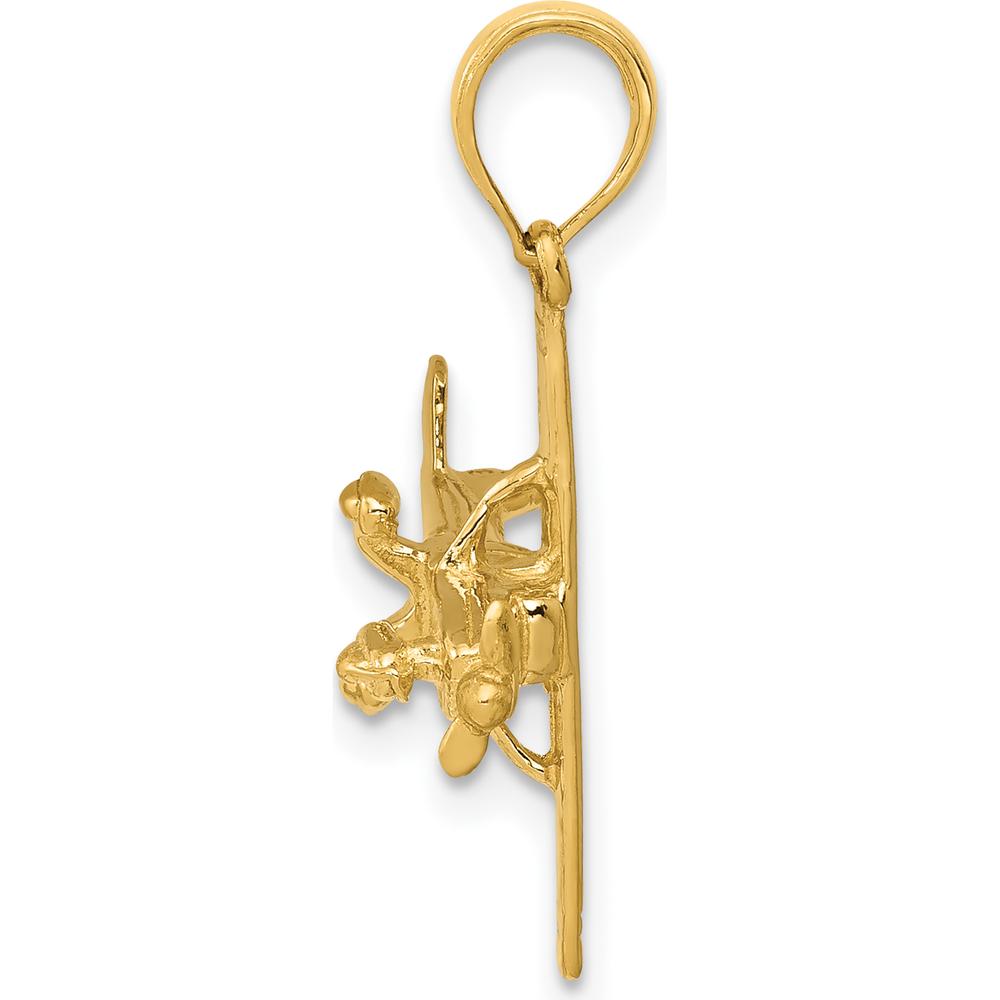 14K Yellow Gold 3D High-Wing Airplane Pendant - Polished Finish by Oro Pregiato