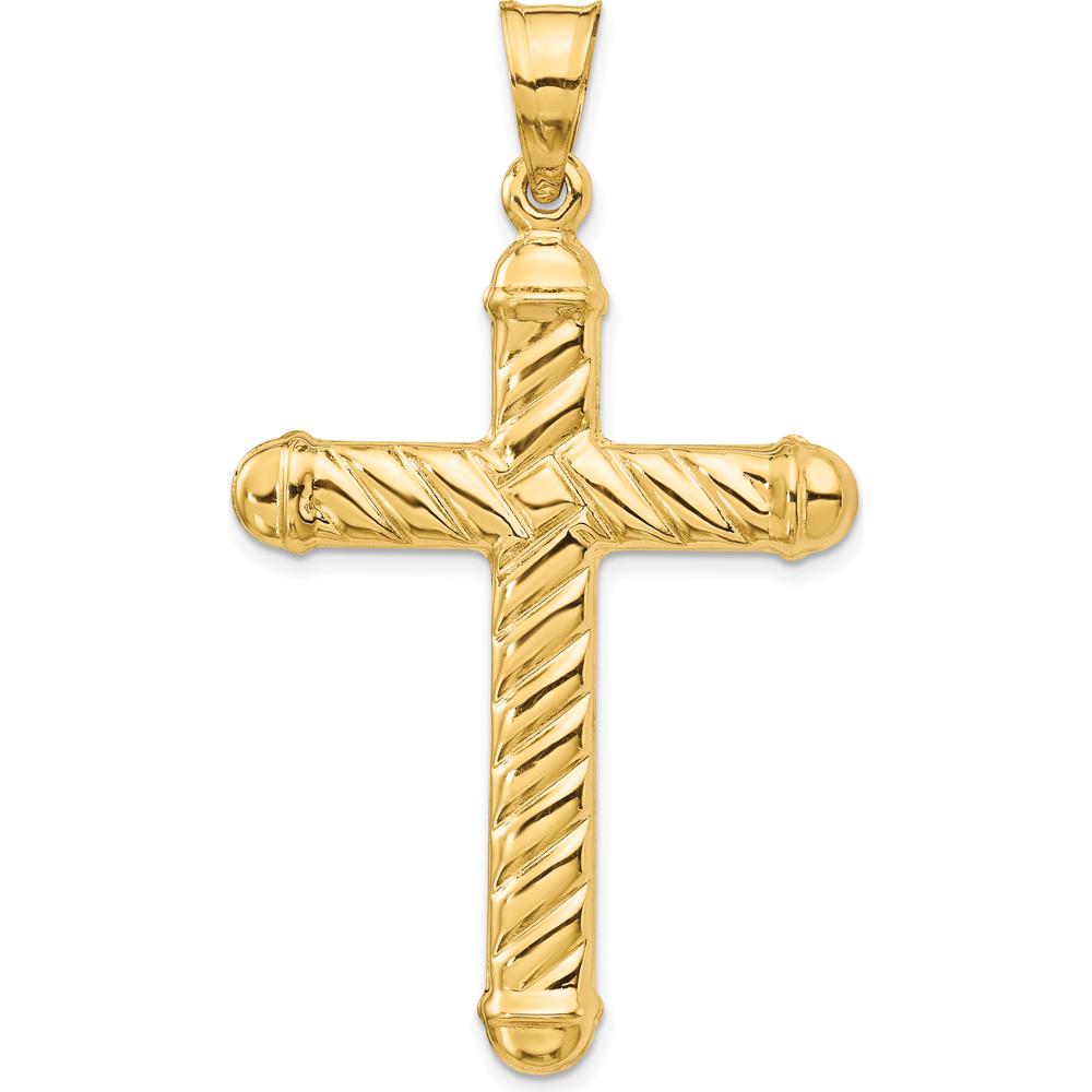 14K Yellow Gold 3D Hollow Cross Pendant - 54mm Length by Oro Pregiato