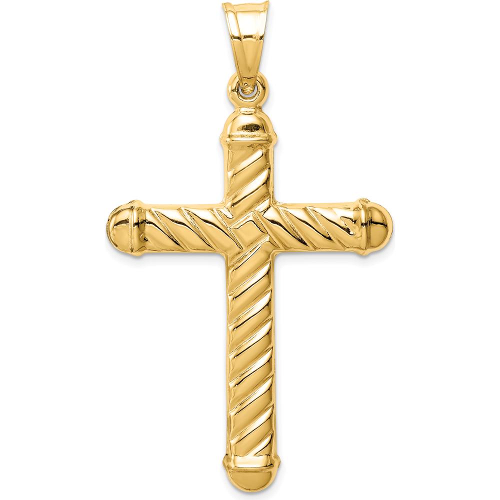 14K Yellow Gold 3D Hollow Cross Pendant - 54mm Length by Oro Pregiato