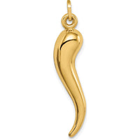 14K Yellow Gold 3D Hollow Italian Horn Pendant Charm - 33mm Length by Oro Pregiato