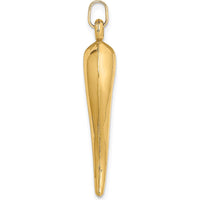 14K Yellow Gold 3D Hollow Italian Horn Pendant Charm - 33mm Length by Oro Pregiato