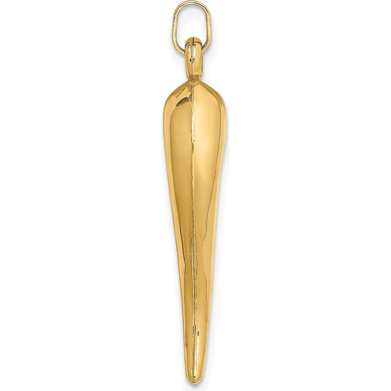 14K Yellow Gold 3D Hollow Italian Horn Pendant Charm - 33mm Length by Oro Pregiato