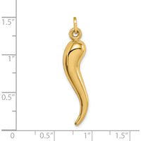 14K Yellow Gold 3D Hollow Italian Horn Pendant Charm - 33mm Length by Oro Pregiato