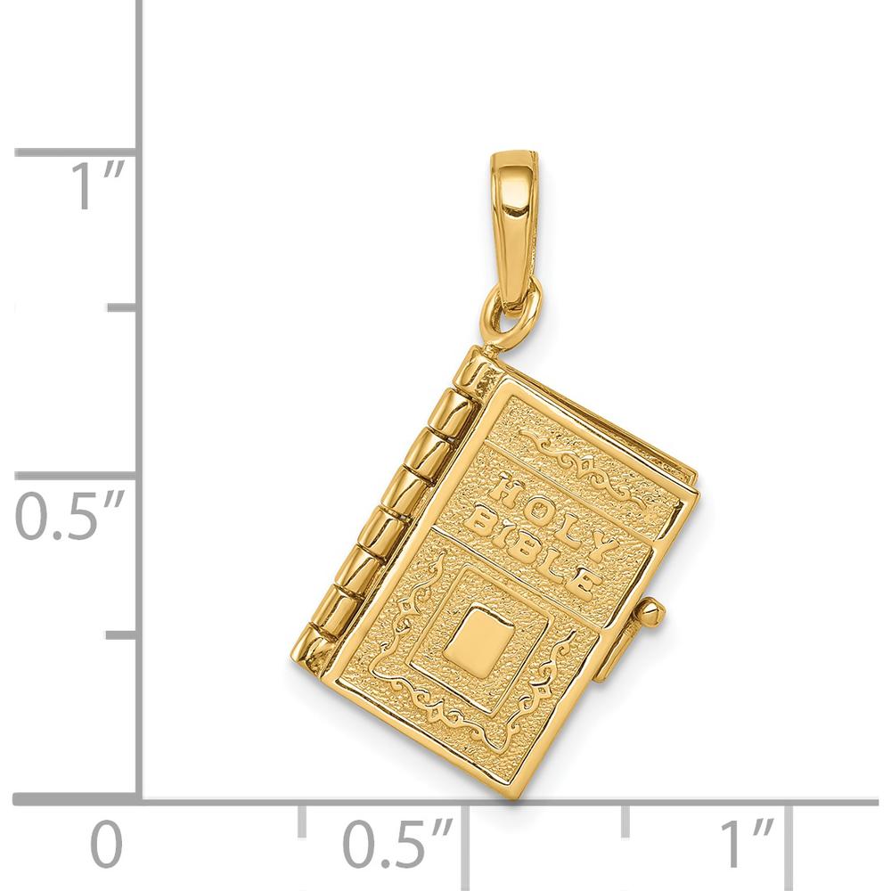 14K Yellow Gold 3D Holy Bible Pendant with Lord's Prayer and Movable Pages by Oro Pregiato