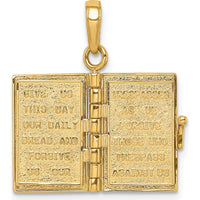 14K Yellow Gold 3D Holy Bible Pendant with Lord's Prayer and Movable Pages by Oro Pregiato