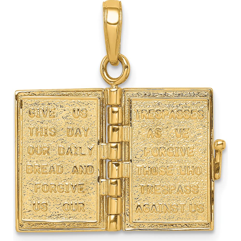 14K Yellow Gold 3D Holy Bible Pendant with Lord's Prayer and Movable Pages by Oro Pregiato