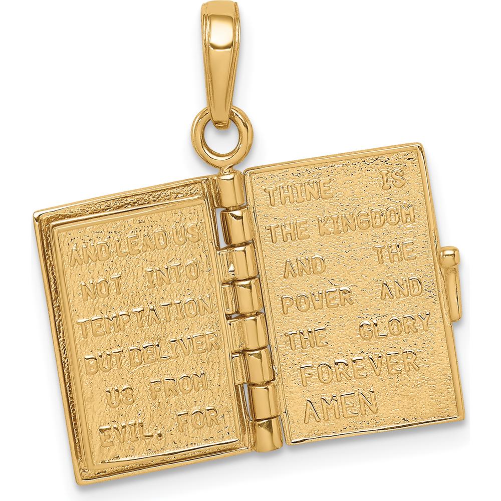 14K Yellow Gold 3D Holy Bible Pendant with Lord's Prayer and Movable Pages by Oro Pregiato