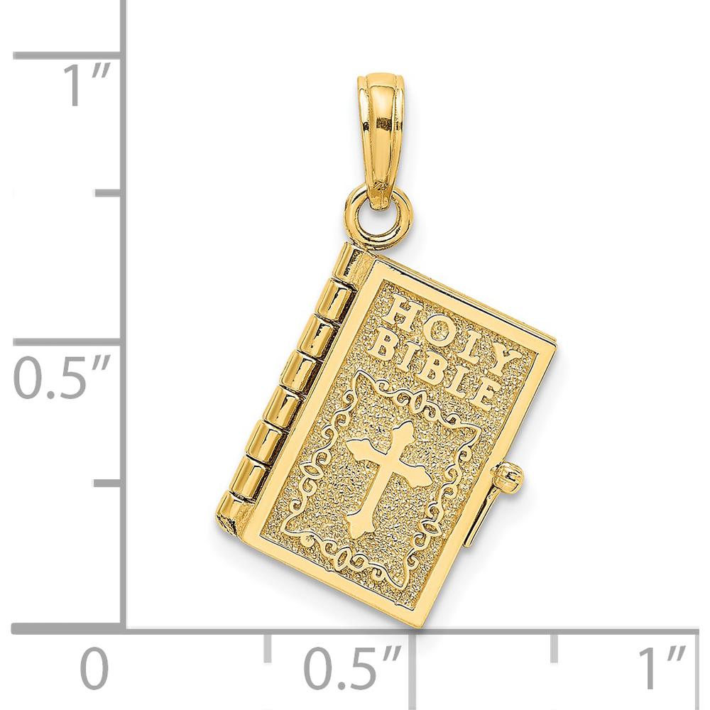 14K Yellow Gold 3D Holy Bible Pendant with Moveable Pages and Cross Design by Oro Pregiato