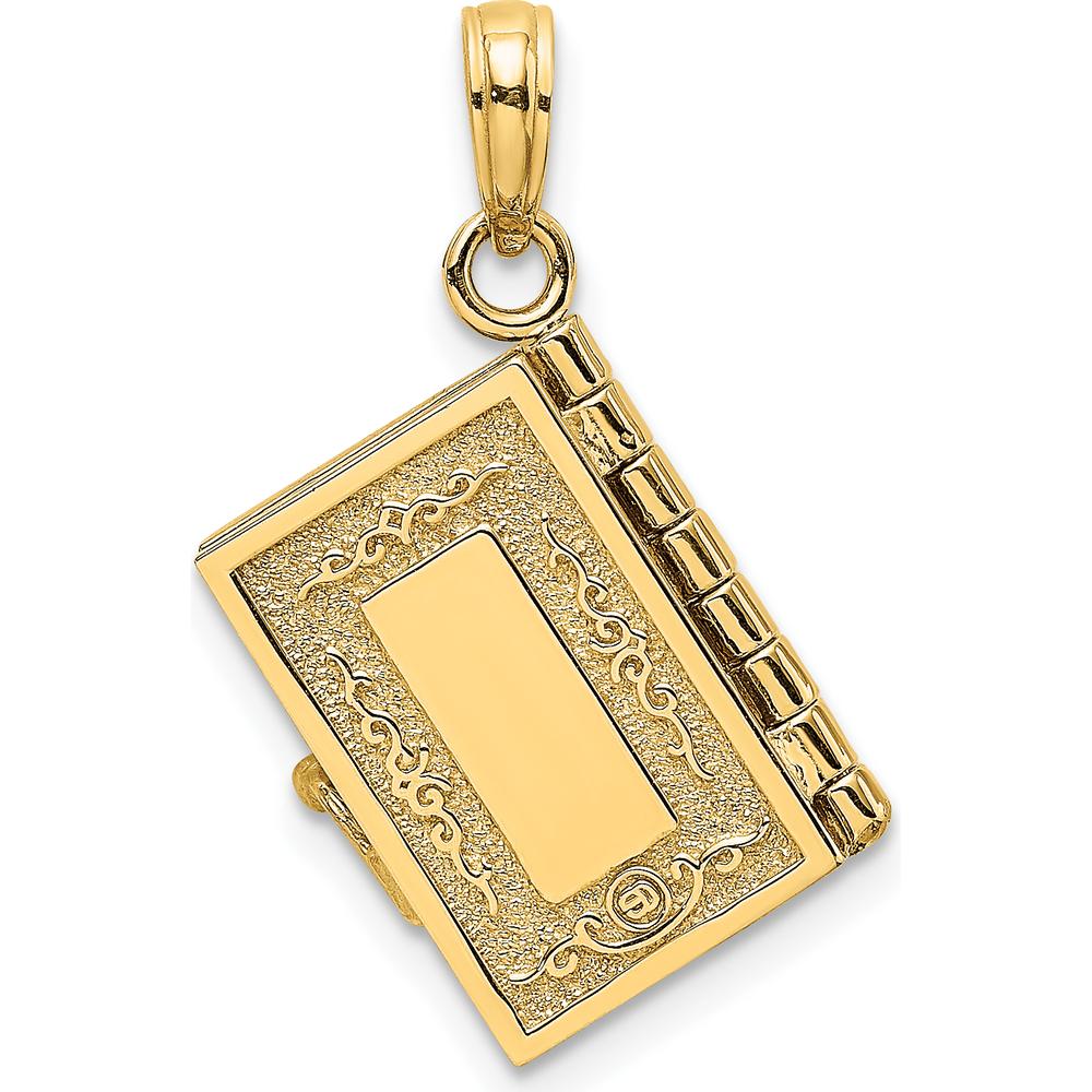 14K Yellow Gold 3D Holy Bible Pendant with Moveable Pages and Cross Design by Oro Pregiato
