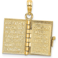 14K Yellow Gold 3D Holy Bible Pendant with Moveable Pages and Cross Design by Oro Pregiato