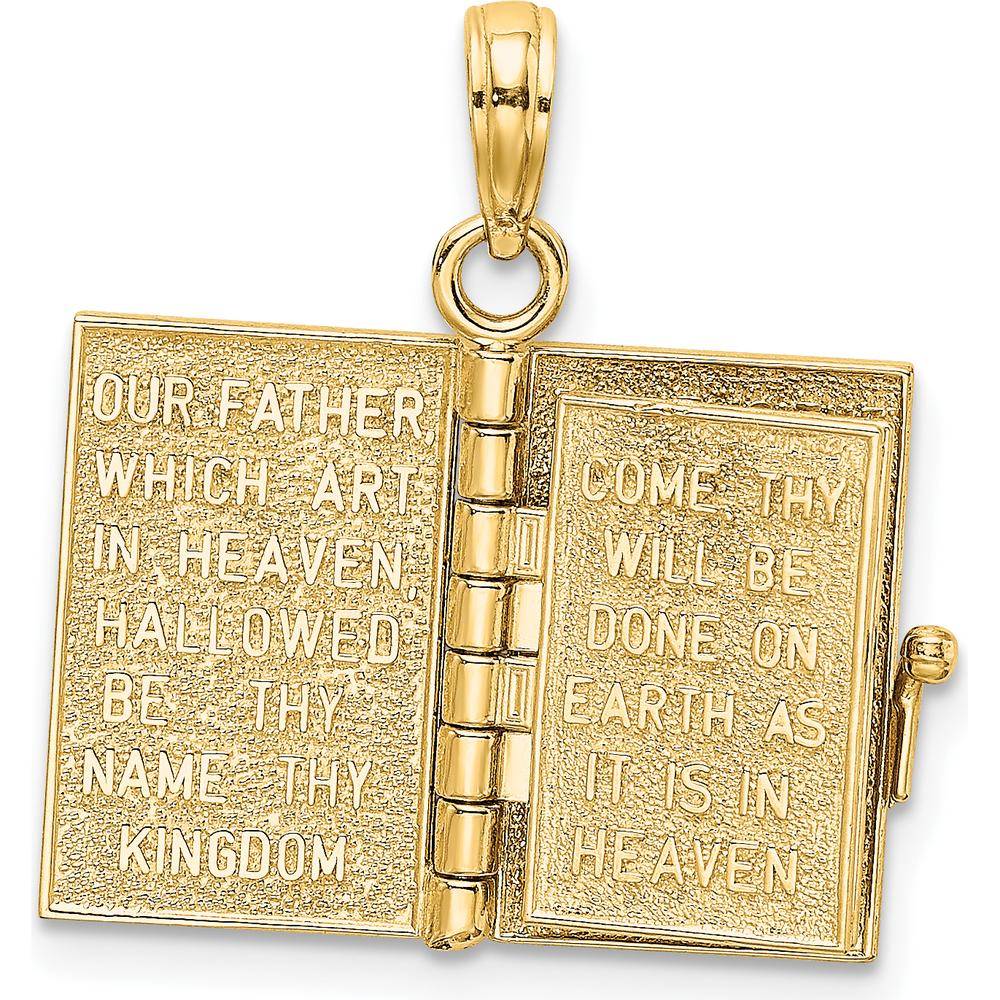 14K Yellow Gold 3D Holy Bible Pendant with Moveable Pages and Cross Design by Oro Pregiato